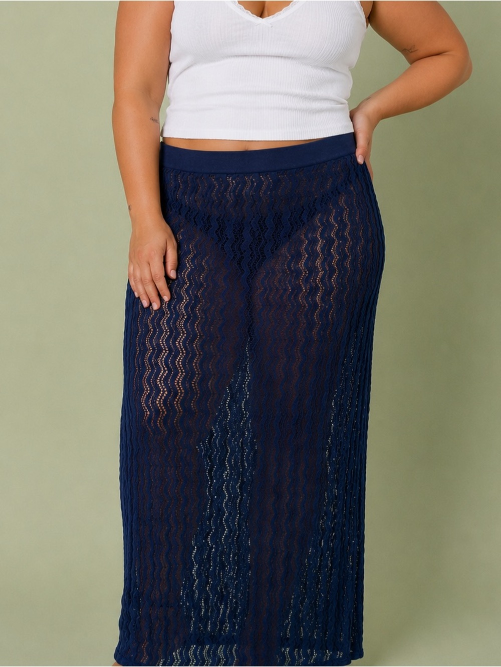 Open Knit Crochet Maxi Beach Cover-Up Skirt XL